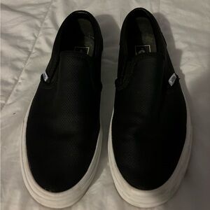 8.5 vans black perforated leather slip ons EUC